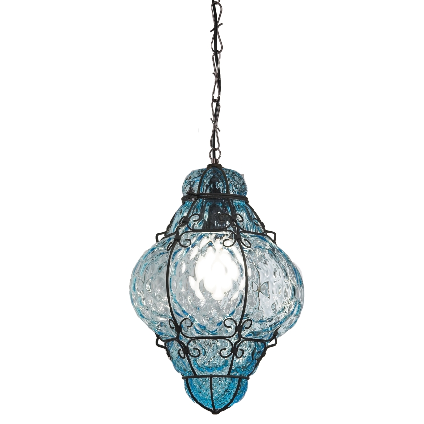 SIRU- Hängeleuchte an Kette CLASSIC 1xE27/60W/230V d 30 cm blau/schwarz Venezianisches Glas
