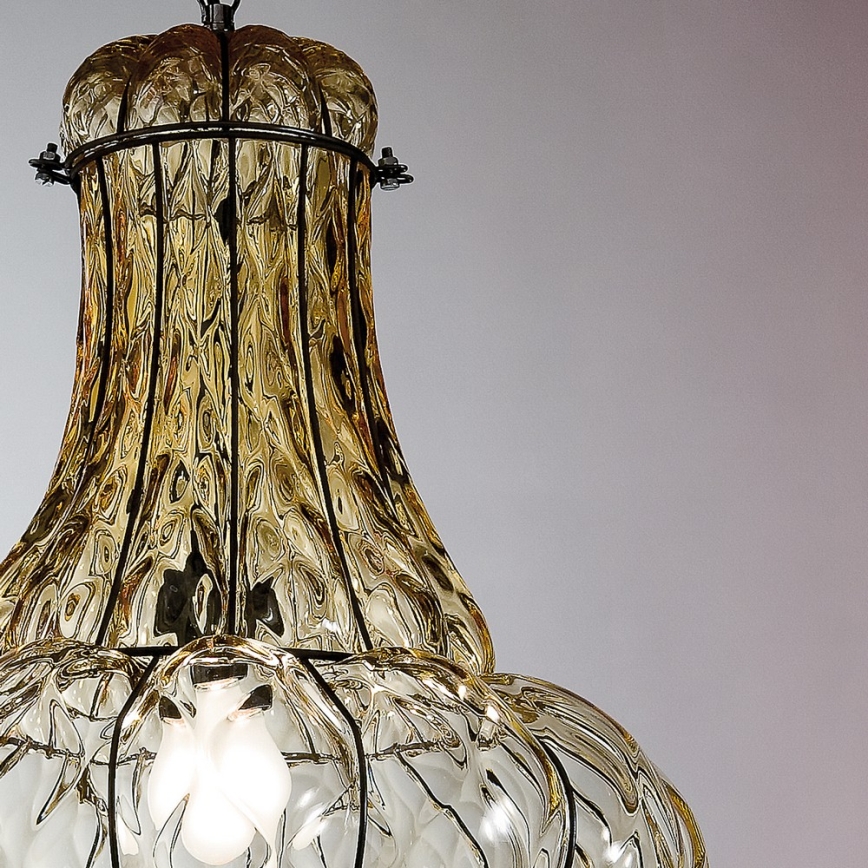 SIRU - Hängeleuchte an Kette DOGE 1xE27/60W/230V d 30 cm beige/schwarz Venezianisches Glas