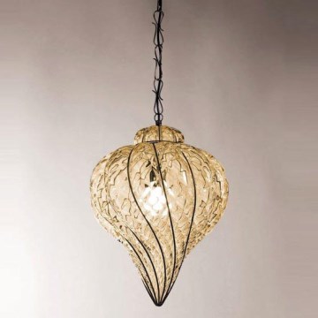 SIRU - Hängeleuchte an Kette GOCCIA 1xE27/60W/230V d 25 cm beige/braun Venezianisches Glas