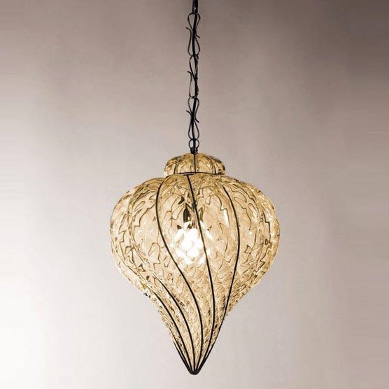 SIRU - Hängeleuchte an Kette GOCCIA 1xE27/60W/230V d 25 cm beige/braun Venezianisches Glas