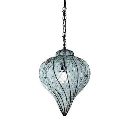 SIRU - Hängeleuchte an Kette GOCCIA 1xE27/60W/230V d 25 cm klar/braun Venezianisches Glas