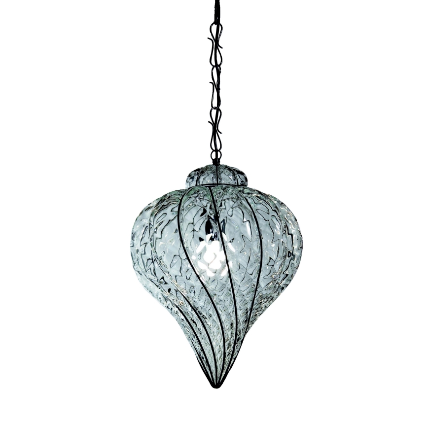 SIRU - Hängeleuchte an Kette GOCCIA 1xE27/60W/230V d 25 cm klar/braun Venezianisches Glas