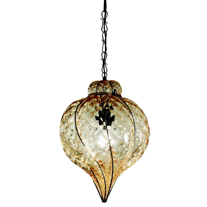 SIRU - Hängeleuchte an Kette GOCCIA 1xE27/60W/230V d 25 cm beige/braun Venezianisches Glas