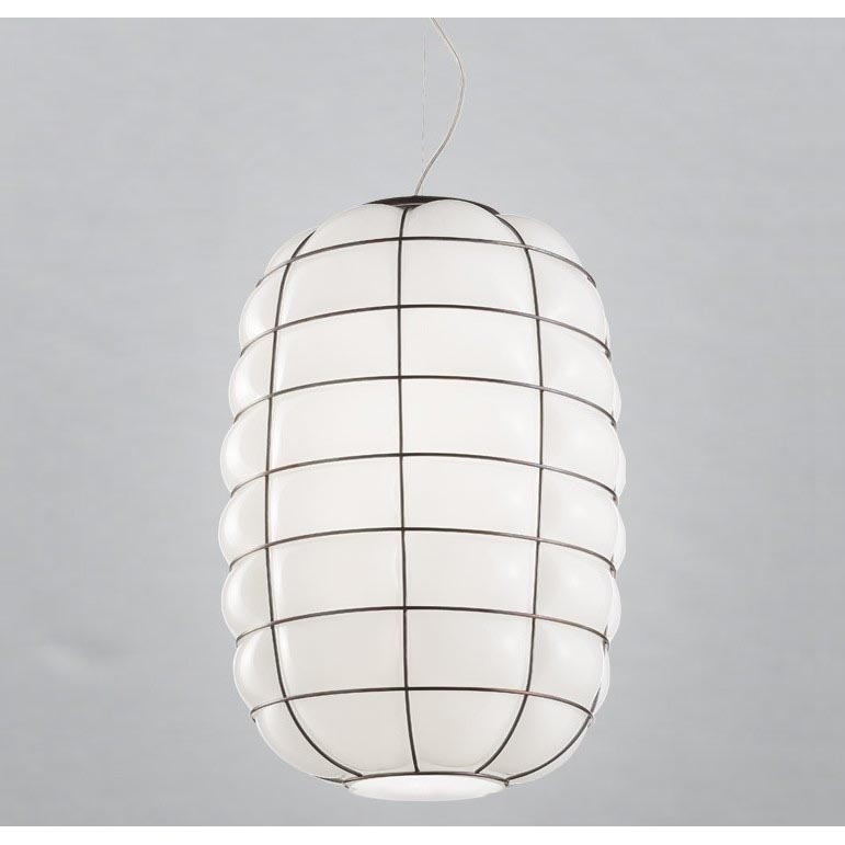 SIRU - Hängeleuchte an Schnur LANTERNA 1xE27/60W/230V d 32 cm schwarz/weiß Venezianisches Glas