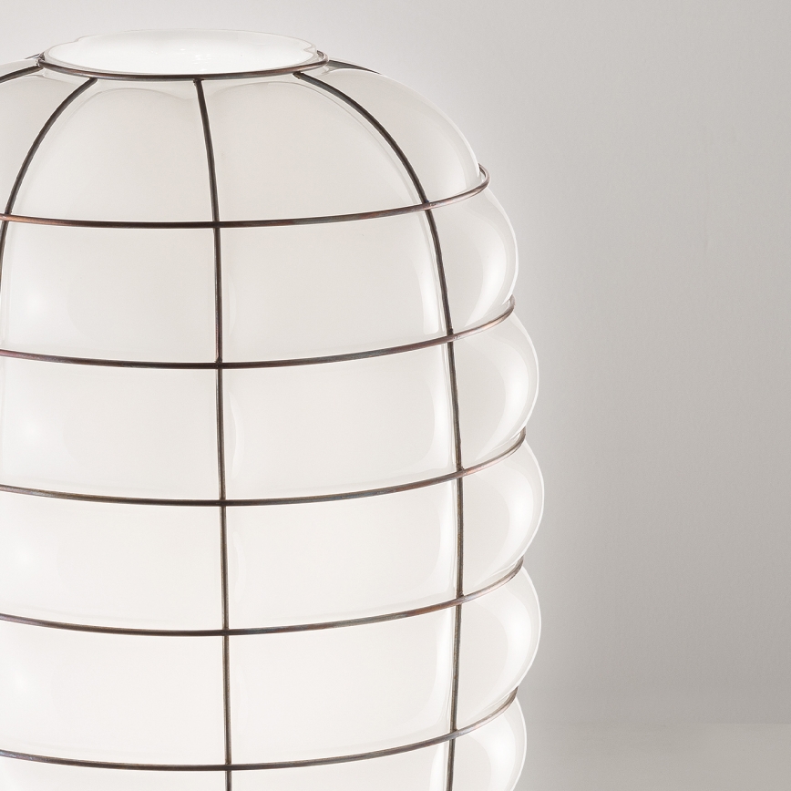 SIRU - Hängeleuchte an Schnur LANTERNA 1xE27/60W/230V d 32 cm schwarz/weiß Venezianisches Glas