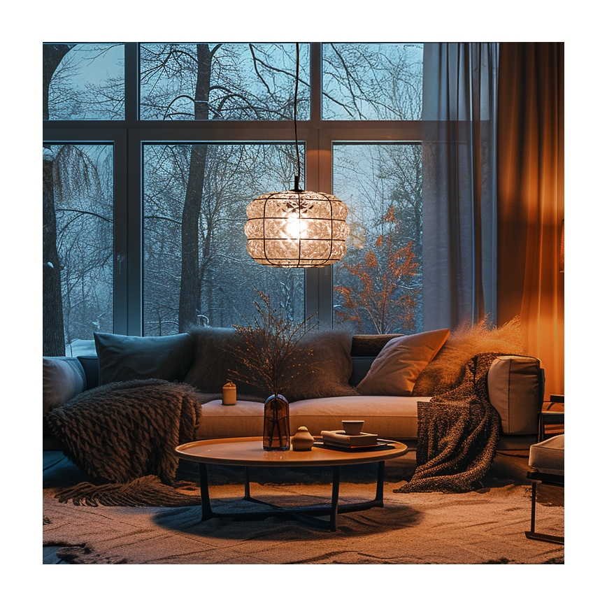 SIRU - Hängeleuchte an Schnur TERRA 1xE27/60W/230V schwarz/klar Venezianisches Glas