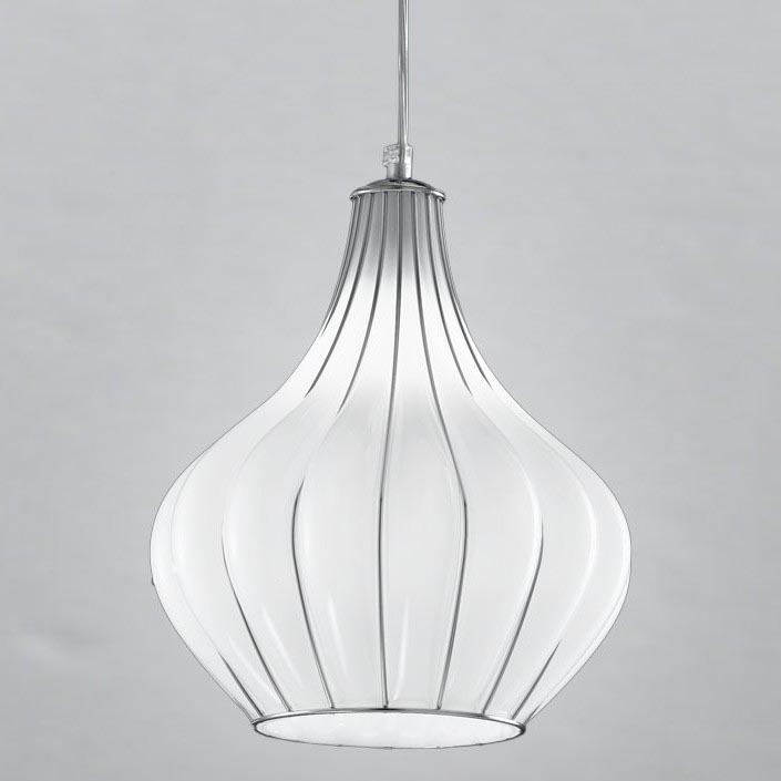SIRU - Hängeleuchte AURIGA 1xE14/40W/230V d 26 cm matt Chrom/weiß Venezianisches Glas