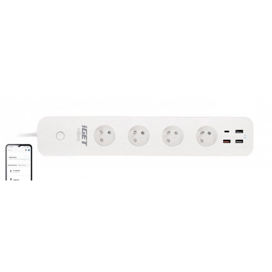 Smart-Steckdosenleiste mit Schalter 1,5 m 4Z + 4xUSB Wi-Fi