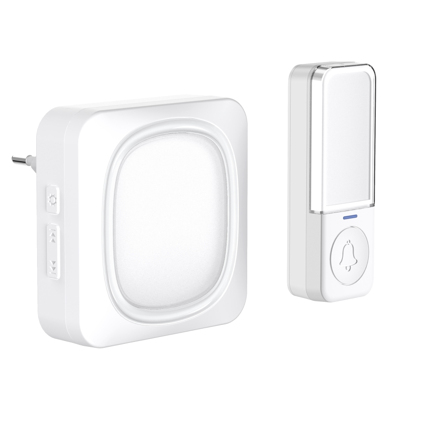 Kabellose Steckdosentürklingel mit LED-Beleuchtung 230V/1xCR2032 IP56 weiß