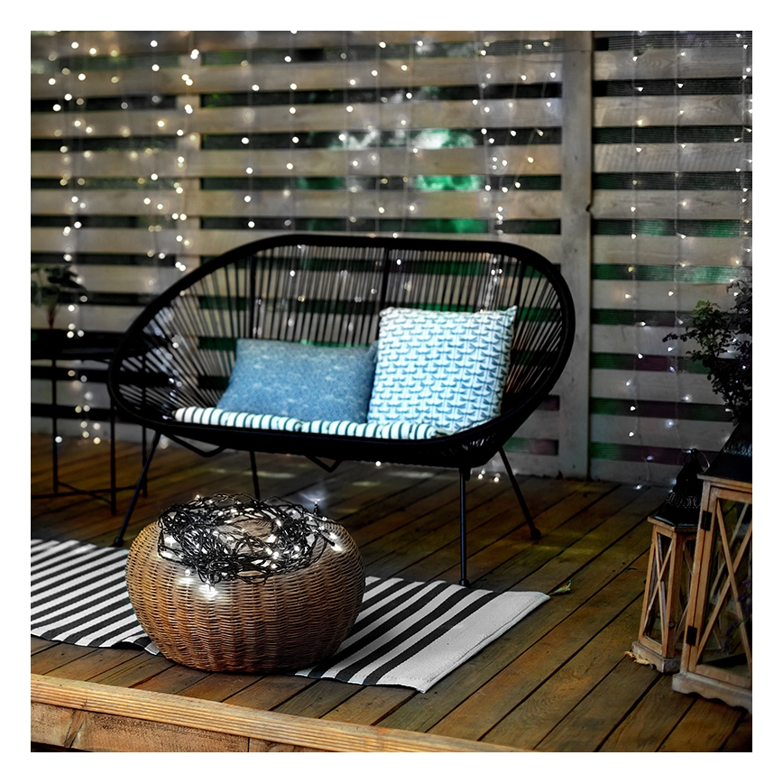 LED-Außen-Lichterkette, 100 LEDs, 8 Funktionen, 13 m, IP44, kaltweiß