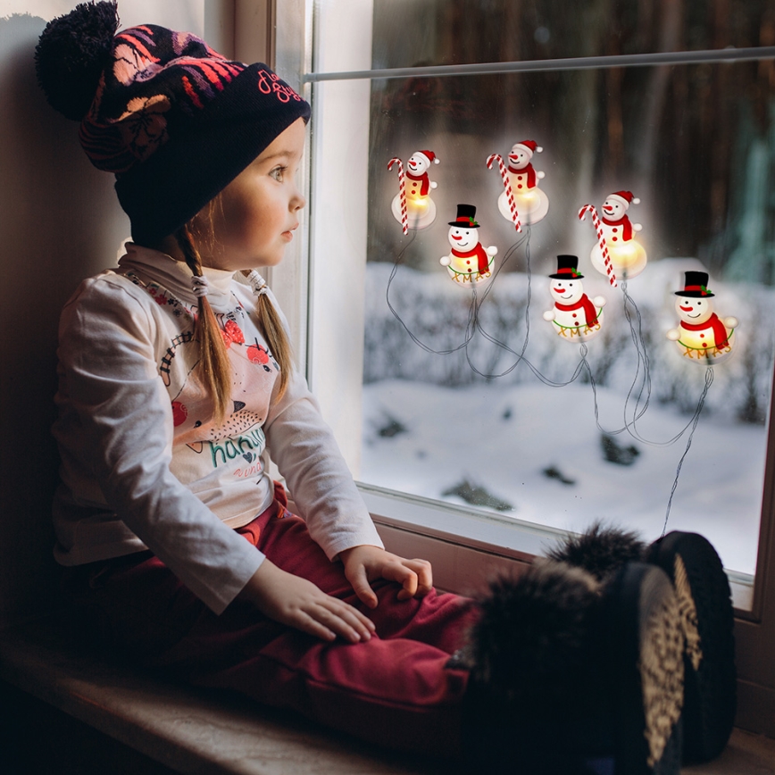 LED-Weihnachtslichterkette mit Saugnäpfen 6xLED/2xAA 1,2m warmweiß Schneemann