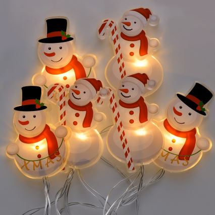 LED-Weihnachtslichterkette mit Saugnäpfen 6xLED/2xAA 1,2m warmweiß Schneemann