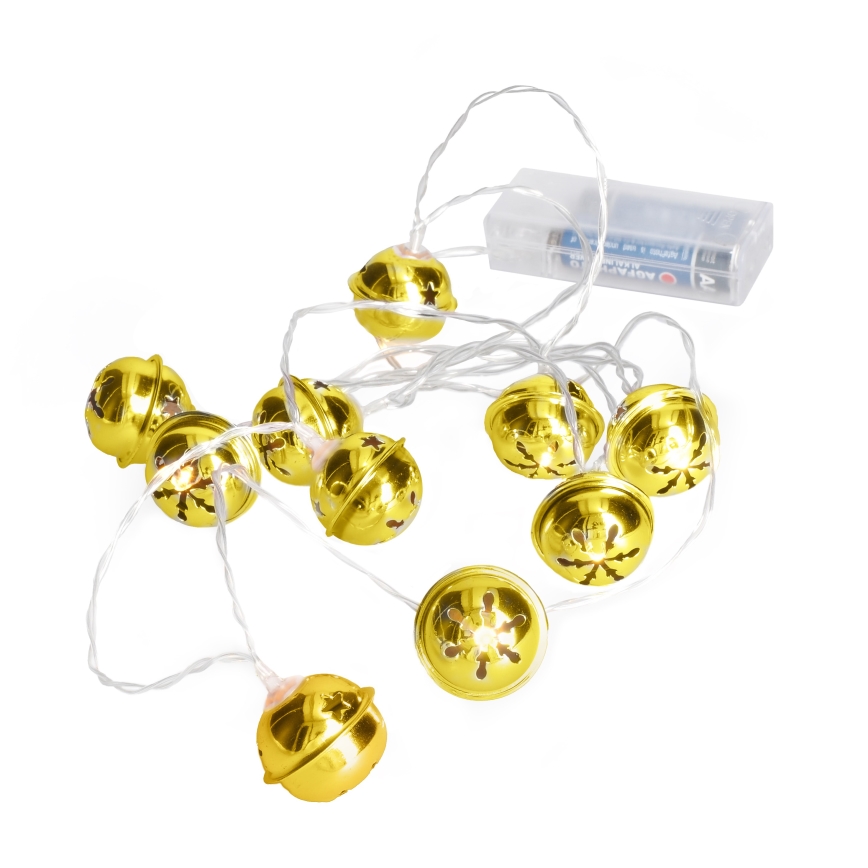 LED-Weihnachtslichterkette 10xLED/2xAA/warmweiβ 1,8m Weihnachtsglocken