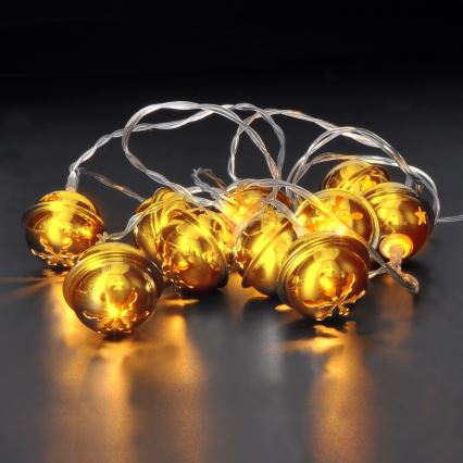 LED-Weihnachtslichterkette 10xLED/2xAA/warmweiβ 1,8m Weihnachtsglocken