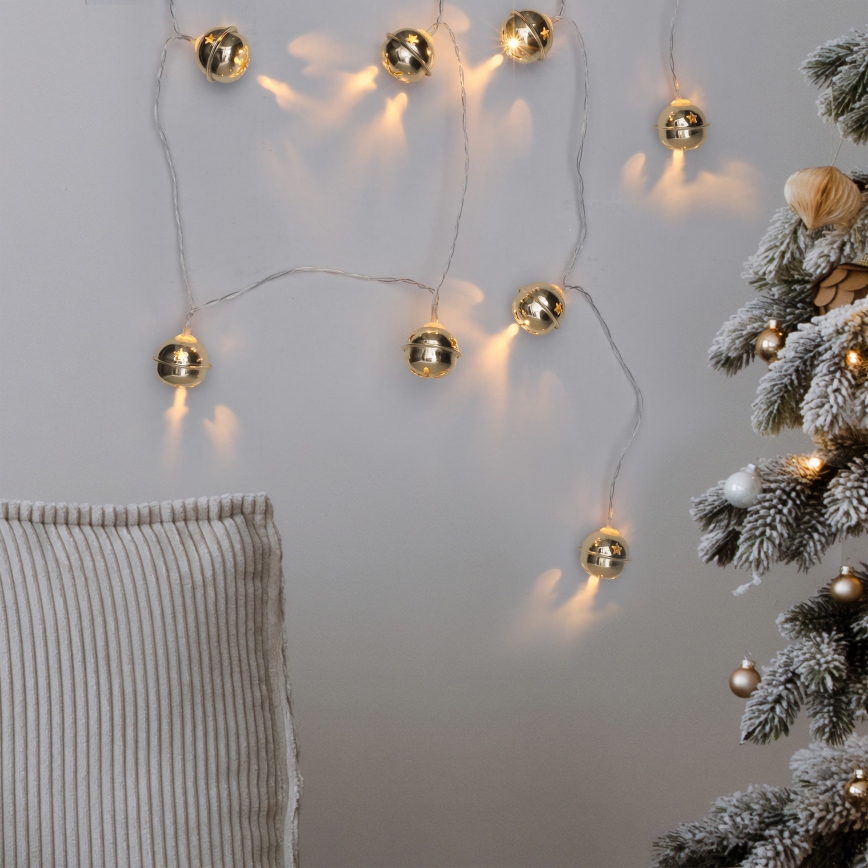 LED-Weihnachtslichterkette 10xLED/2xAA/warmweiβ 1,8m Weihnachtsglocken