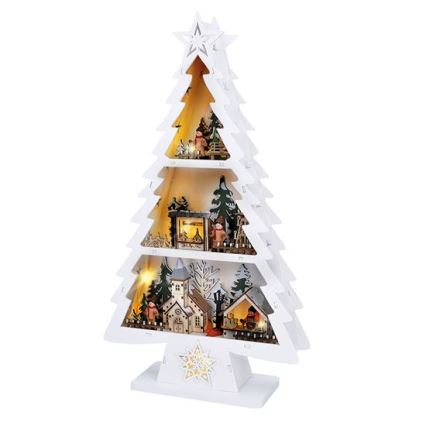 LED-Weihnachtsdekoration, 13 LEDs, 2×AA, Holz-Tannenbaum