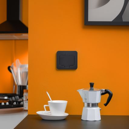 Bodeneinbau-Steckdose für den Außenbereich IP55 schwarz rechteckig