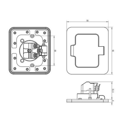 Bodeneinbau-Steckdose für den Außenbereich IP55 schwarz rechteckig