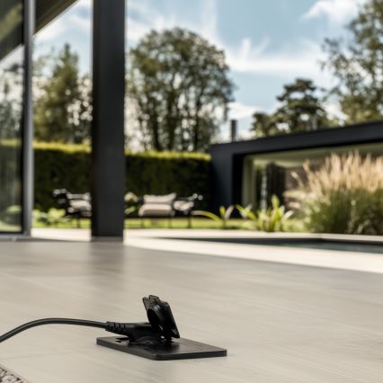 Bodeneinbau-Doppelsteckdose für den Außenbereich IP55 schwarz rechteckig
