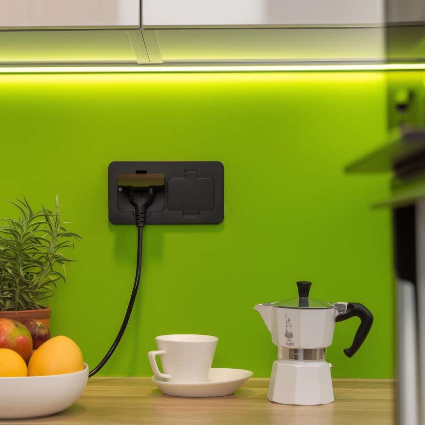 Bodeneinbau-Doppelsteckdose für den Außenbereich IP55 schwarz rechteckig