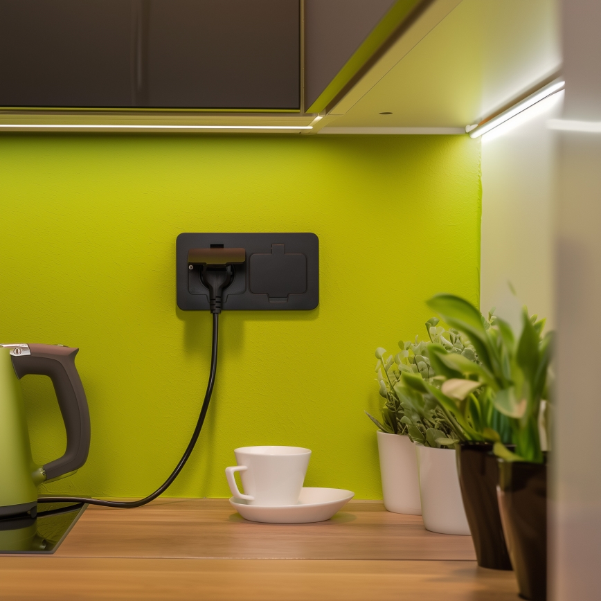 Bodeneinbau-Doppelsteckdose für den Außenbereich IP55 schwarz rechteckig