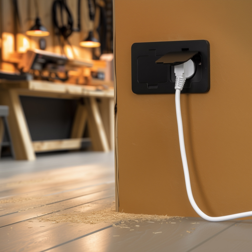 Bodeneinbau-Doppelsteckdose für den Außenbereich IP55 schwarz rechteckig