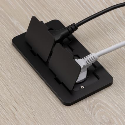 Bodeneinbau-Doppelsteckdose für den Außenbereich IP55 schwarz rechteckig