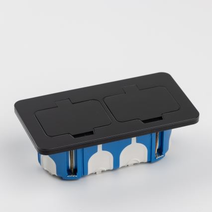 Bodeneinbau-Doppelsteckdose für den Außenbereich IP55 schwarz rechteckig