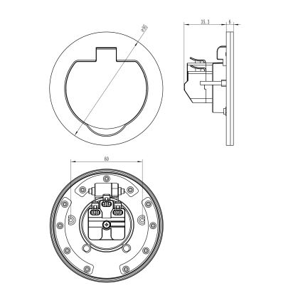 Outdoor-Bodeneinbausteckdose IP55 rund