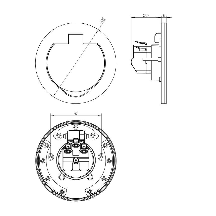 Outdoor-Bodeneinbausteckdose IP55 rund