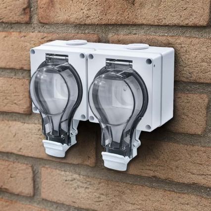 IP66-Doppelsteckdose für feuchte Umgebungen 230V/16A – wasser- und staubdicht