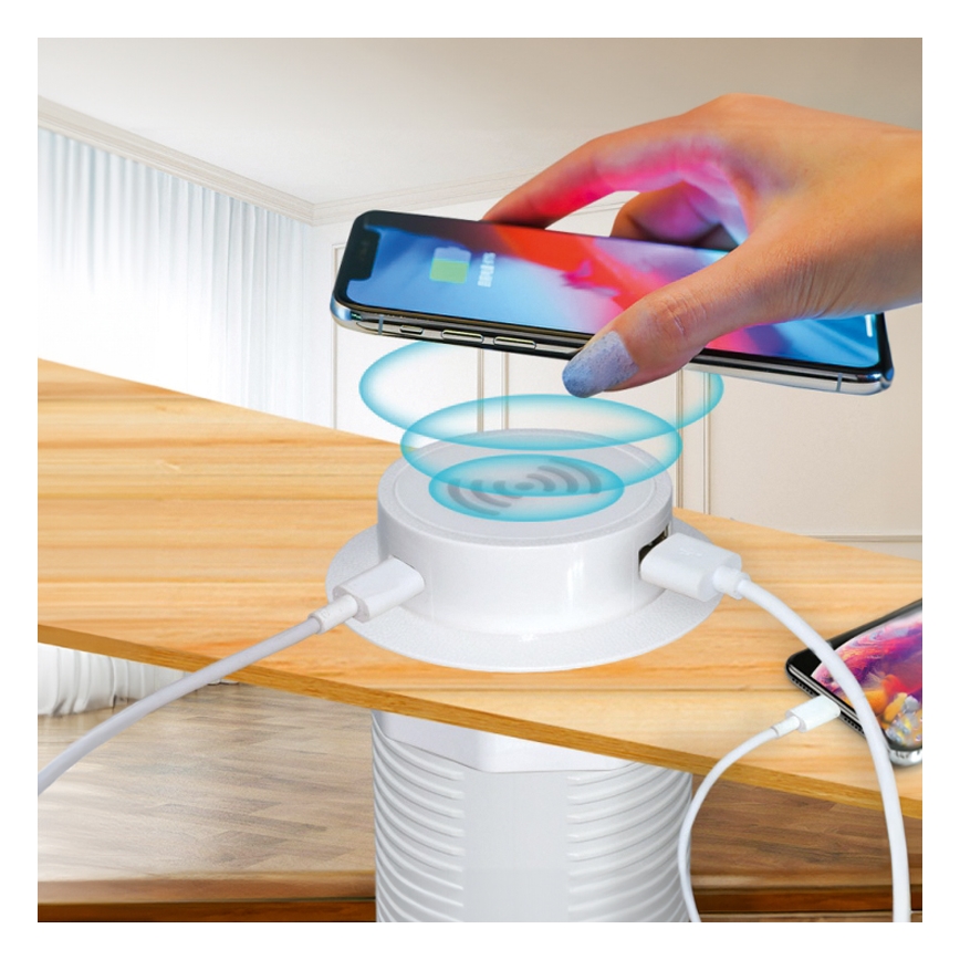 Eingebautes kabelloses Ladegerät + USB A+C weiß