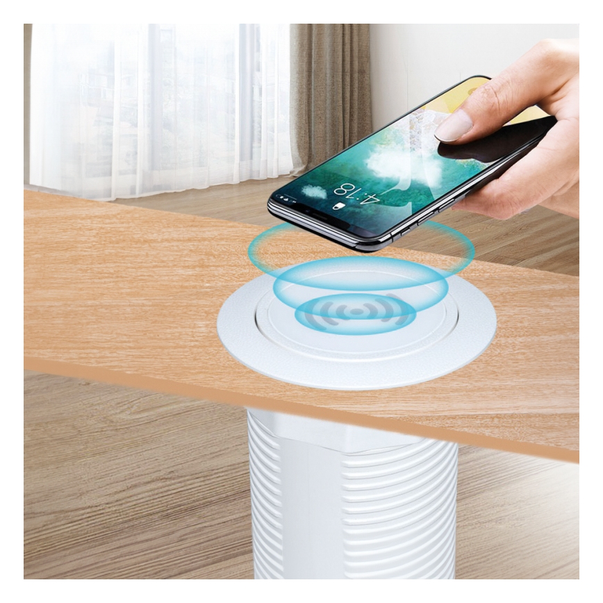 Eingebautes kabelloses Ladegerät + USB A+C weiß