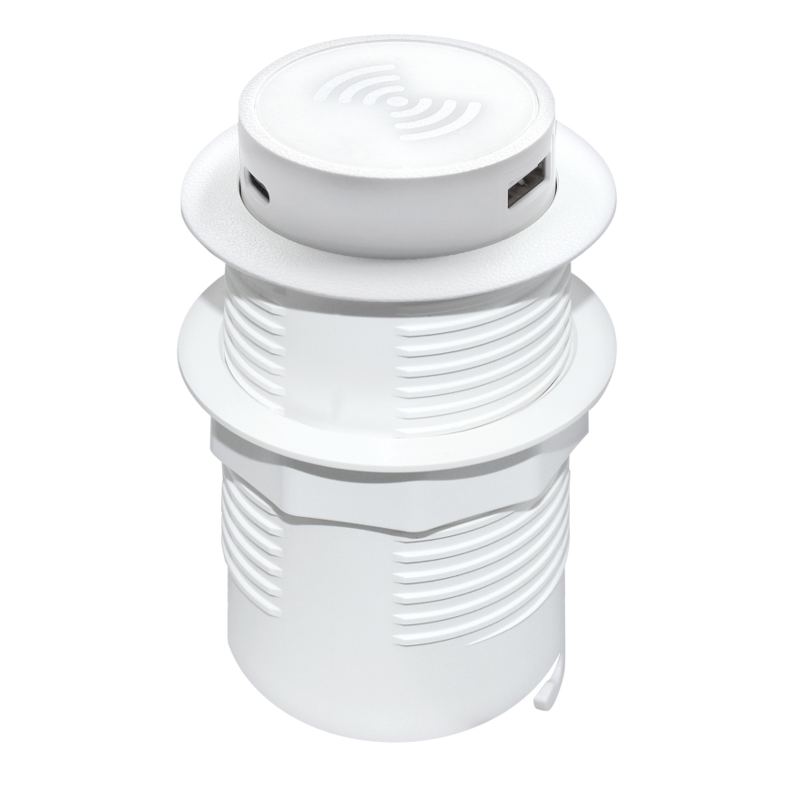 Eingebautes kabelloses Ladegerät + USB A+C weiß