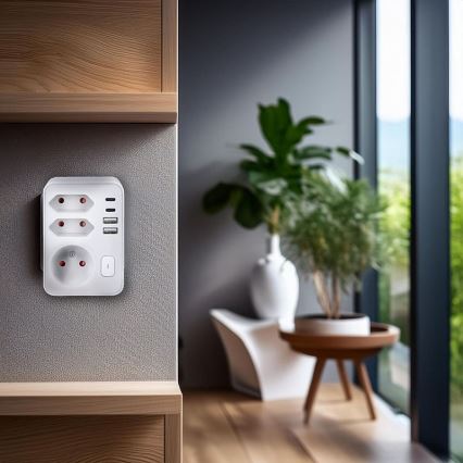 Steckdosenverteiler 1x16A+2x 2,5A mit 2xUSB A+C Ladegerät weiß