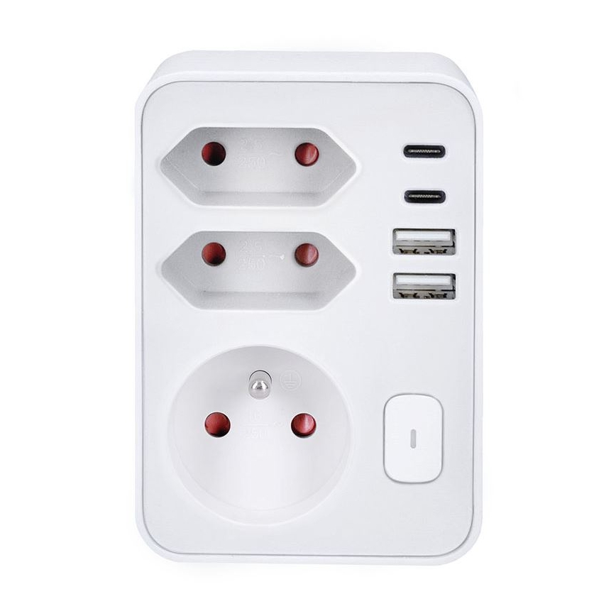 Steckdosenverteiler 1x16A+2x 2,5A mit 2xUSB A+C Ladegerät weiß