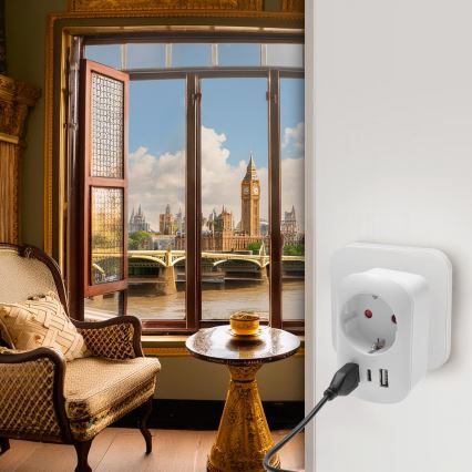 Reiseadapter für UK 230V 2x USB-A + 1x USB-C