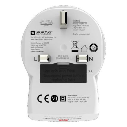 Reiseadapter für UK 230V + 2x USB-Anschluss