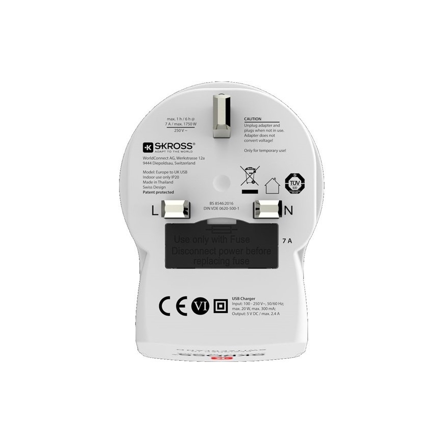 Reiseadapter für UK 230V + 2x USB-Anschluss