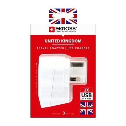 Reiseadapter für UK 230V + 2x USB-Anschluss