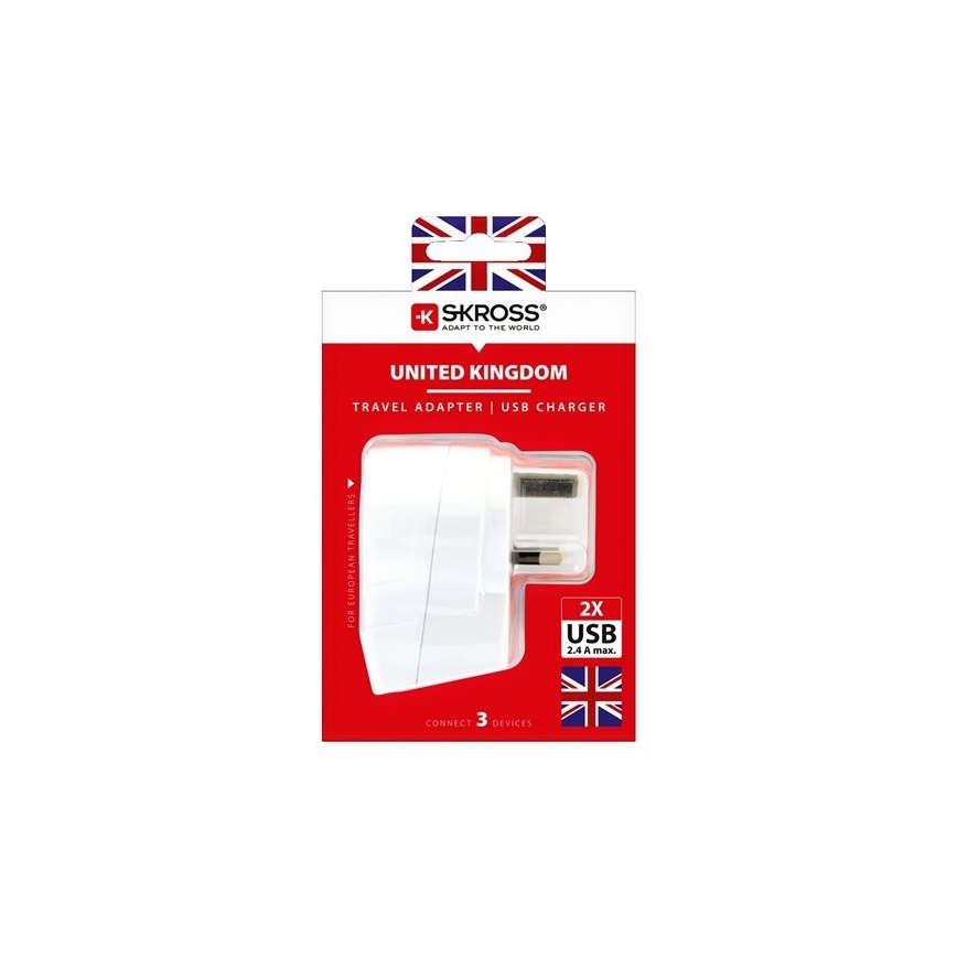 Reiseadapter für UK 230V + 2x USB-Anschluss