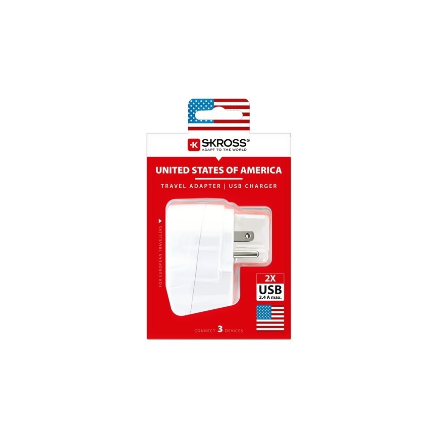 Reiseadapter für die USA 230V + 2x USB-Anschluss