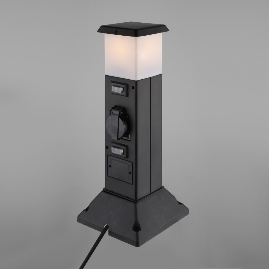 Außenleuchte mit 2 Steckdosen 1xE14/15W/230V IP44 schwarz