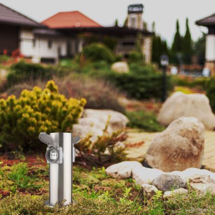 Outdoor-Steckdosensäule 2Z 230V IP44 mattes Chrom rund