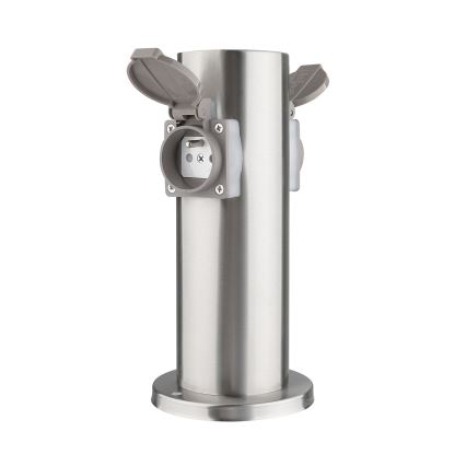 Outdoor-Steckdosensäule 2Z 230V IP44 mattes Chrom rund