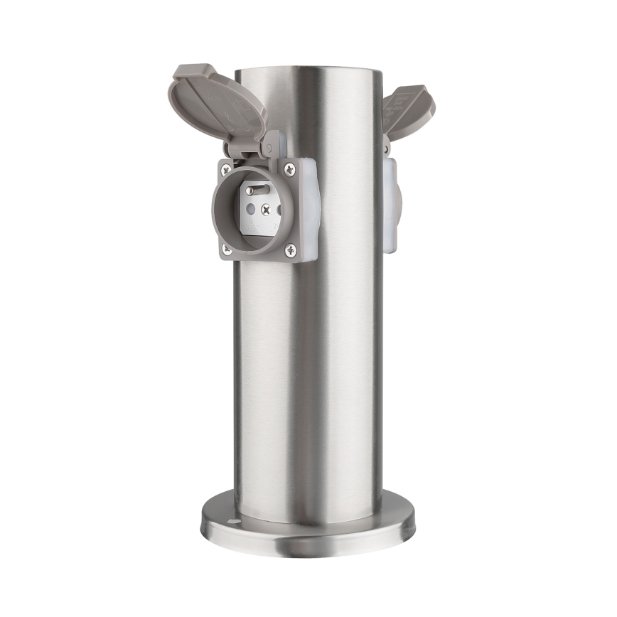 Outdoor-Steckdosensäule 2Z 230V IP44 mattes Chrom rund