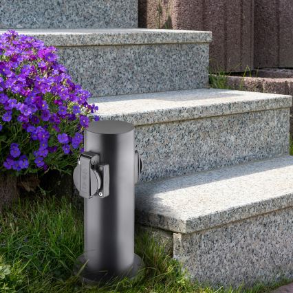 Außensteckdosensäule 2-fach 230V IP44 schwarz rund