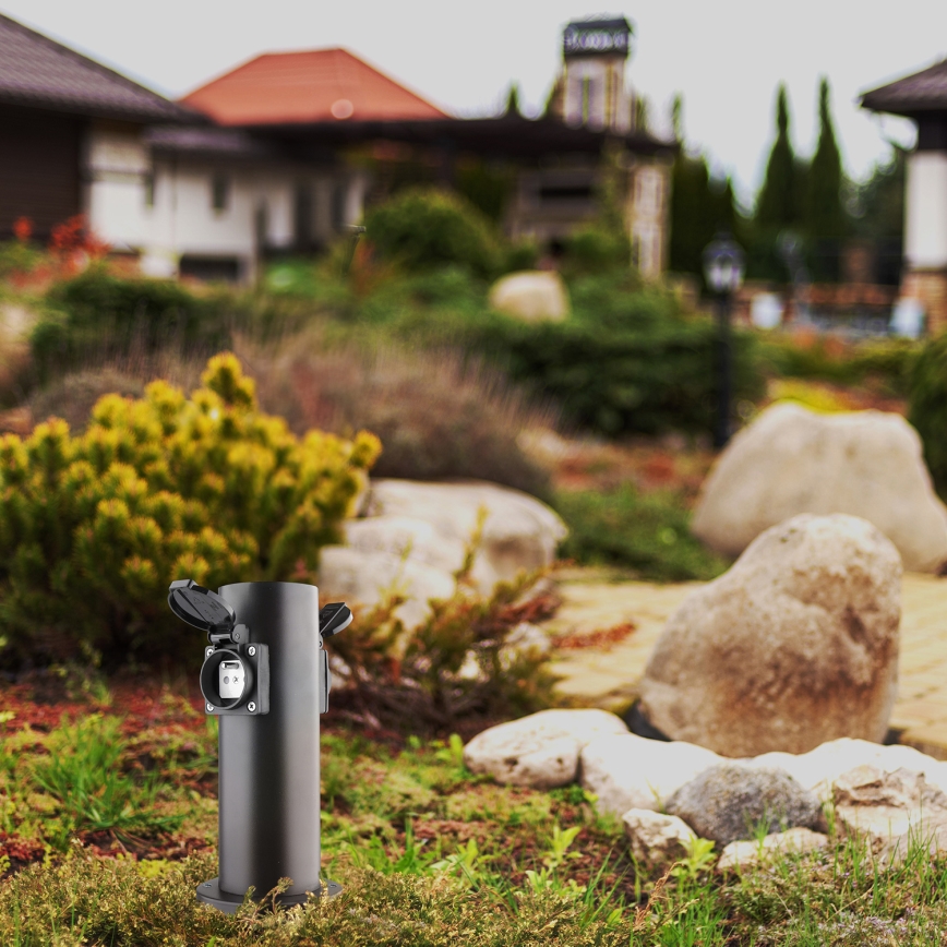 Außensteckdosensäule 2-fach 230V IP44 schwarz rund