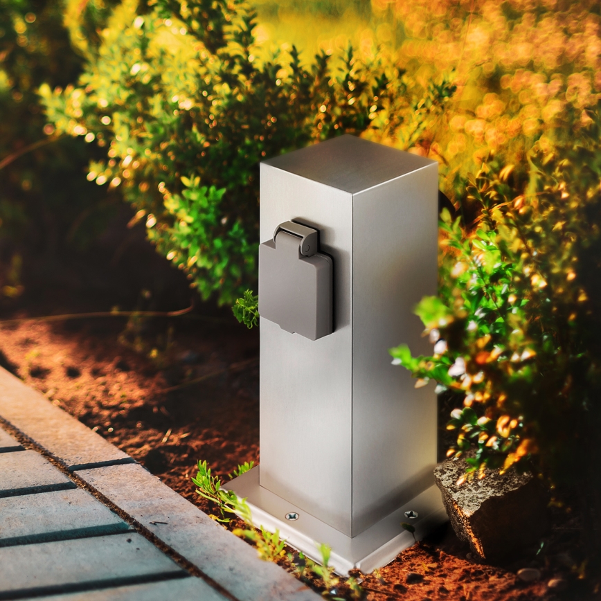 Außensteckdosensäule 2-fach 230V IP44 mattchrom eckig