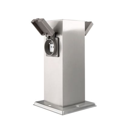 Außensteckdosensäule 2-fach 230V IP44 mattchrom eckig